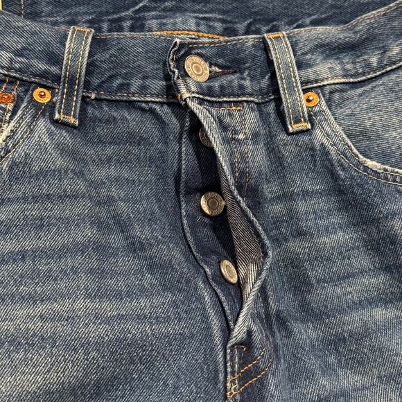 Levis Jeans 501 Straight 150th Anniversary Distressed Button Fly Blue Size 30x30 - Picture 3 of 7